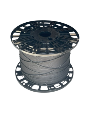 Câble fibre optique single mode autoporté (acier 1mm) 1 brin G657A1 gaine LSZH noire, renforcé par 2 fils d'acier 0.4mm, dimension 2mmx5mm en touret plastique de 1km